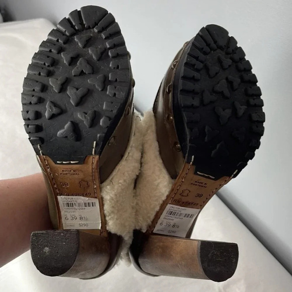 TOPSHOP Unique Sherling Cuff Leather Booties Olive Green Platform Boho Size 8.5 - Picture 13 of 15